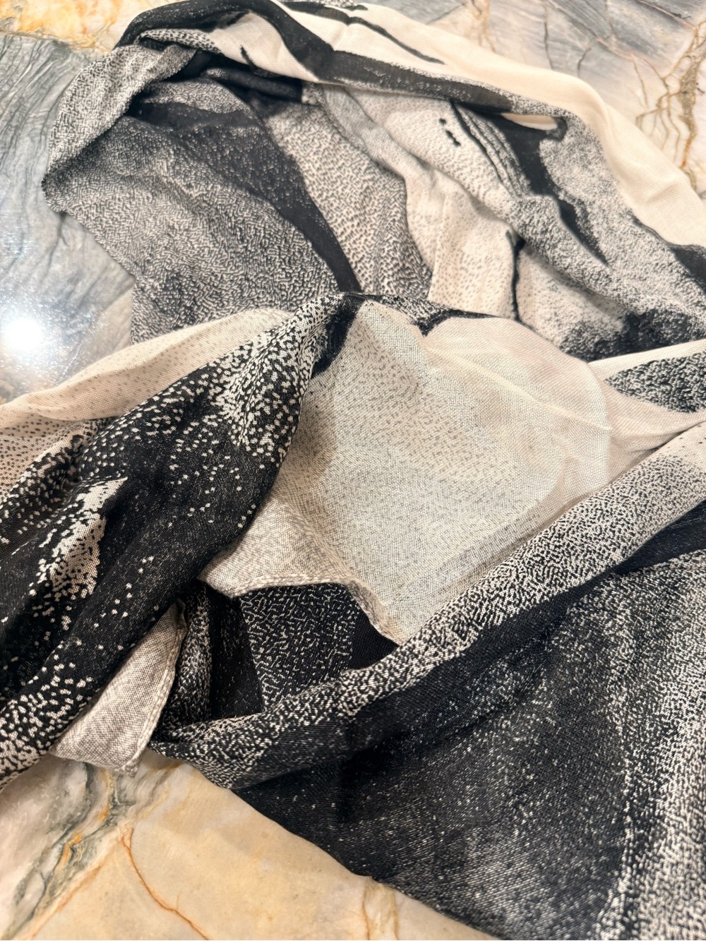 Eileen Fisher Black Ivory Abstract Scarf Wrap Shawl OS - Picture 5 of 8